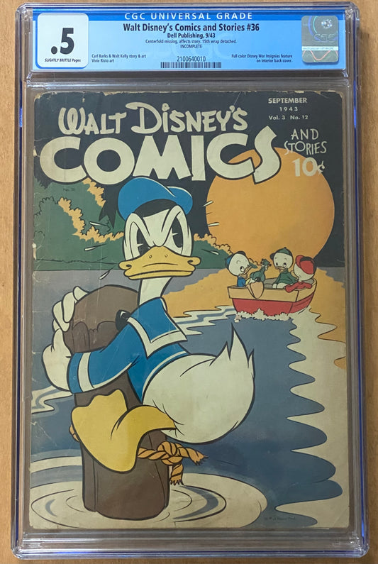 Walt Disney’s Comics and Stories #36 CGC 0.5 Carl Barks Art & Story